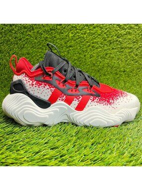Adidas Trae Young 3 Boys Size 7 Red Off White Black Basketball Shoes Sneakers